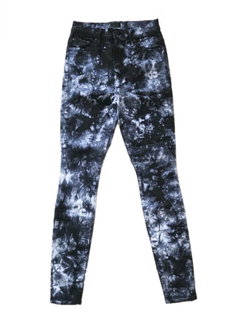MOTHER Winding Paths Skinny Jeans Black White Tie Dye High Rise 28 NWT. - Picture 2 of 7